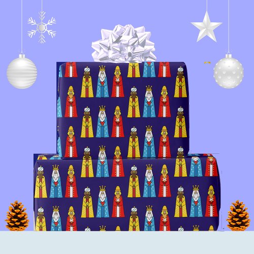 Three Wise Men on Navy Blue Wrapping Paper