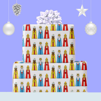 Three Wise Men on White Wrapping Paper