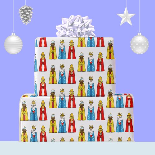 Three Wise Men on White Wrapping Paper