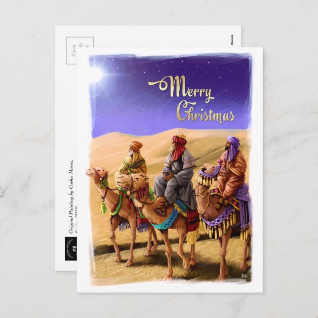 Three Wise Men Painting Christmas Postcards (Front/Back)