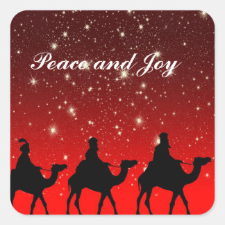 THREE WISE MEN PEACE AND JOY CUSTOM CHRISTMAS SQUARE STICKER