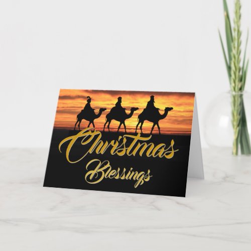 Three Wise Men Riding Camels  Christmas Blessings Holiday Card