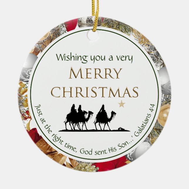 Three Wise Men | Scripture | MERRY CHRISTMAS Ceramic Ornament (Front)