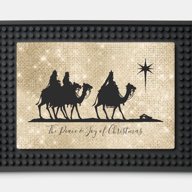 Three Wise Men Silhouette Black/Gold ID424 Bar Mat (Front (Close Up))