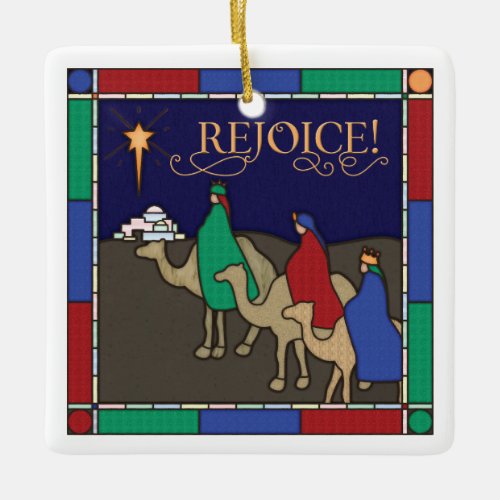 Three Wise Men Stained Glass Christmas Ceramic Ornament