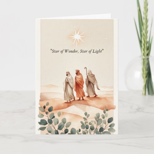 Three Wise Men Star Eucalyptus Peach Watercolor Card