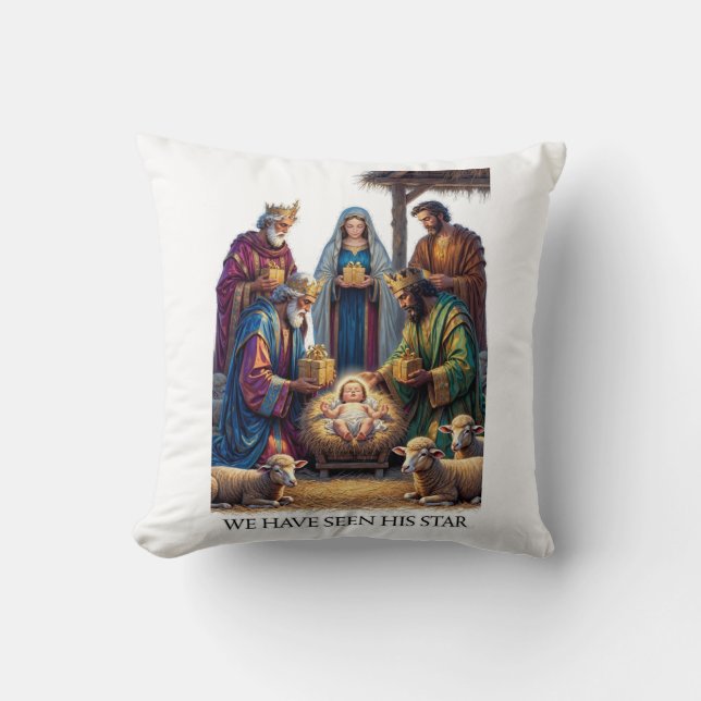 Three Wise Men T-Shirt, Adoration Epiphany Art Throw Pillow (Front)