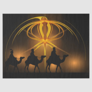 Three Wise Men Traveling With Camels Under Star Tissue Paper