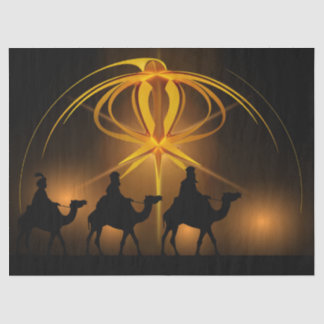 Three Wise Men Traveling With Camels Under Star Tissue Paper