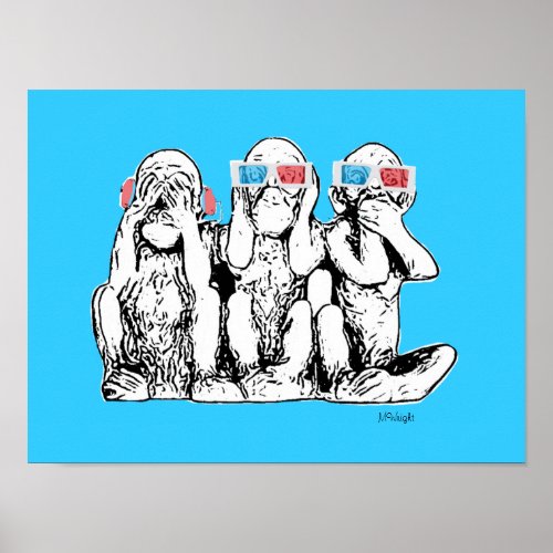 Three Wise Monkeys 3D Specs Pop Art Poster Print