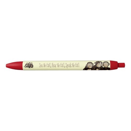 Three Wise Monkeys Black Ink Pen