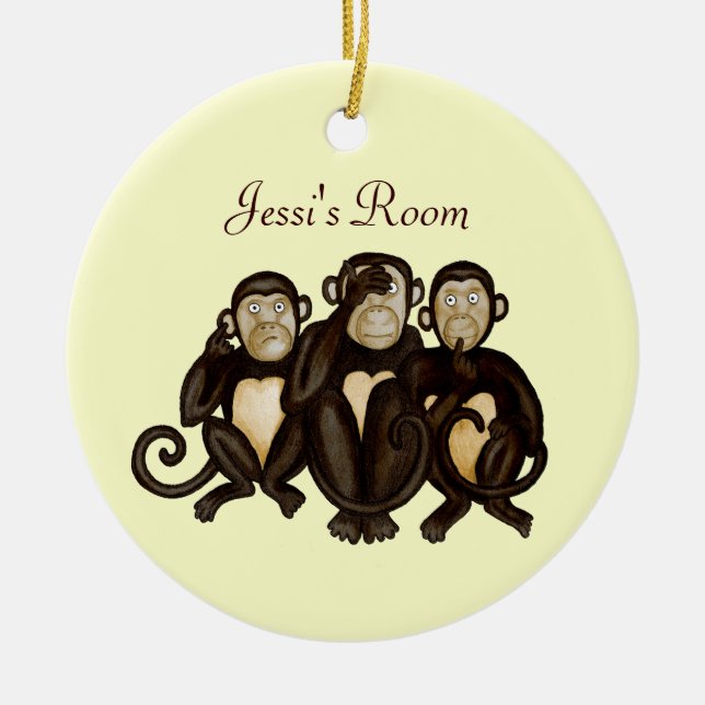 Three Wise Monkeys Ceramic Ornament (Front)
