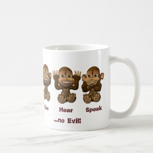 three wise monkeys coffee mug