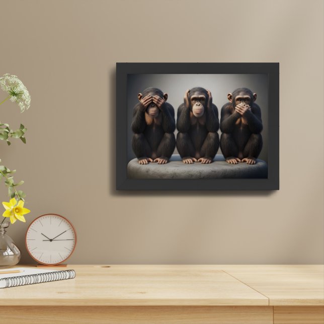 Three Wise Monkeys Framed Art (Table Top)