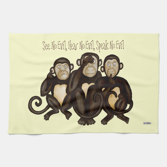 Three Wise Monkeys Kitchen Towel (Horizontal)