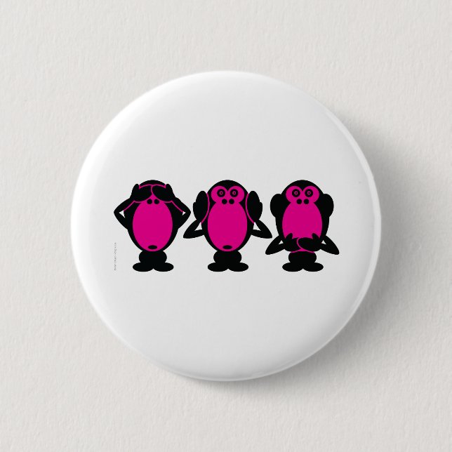 Three Wise Monkeys Pinback Button (Front)