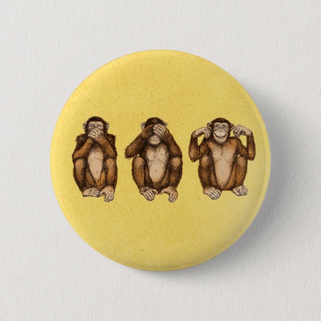 Three wise monkeys pinback button (Front)