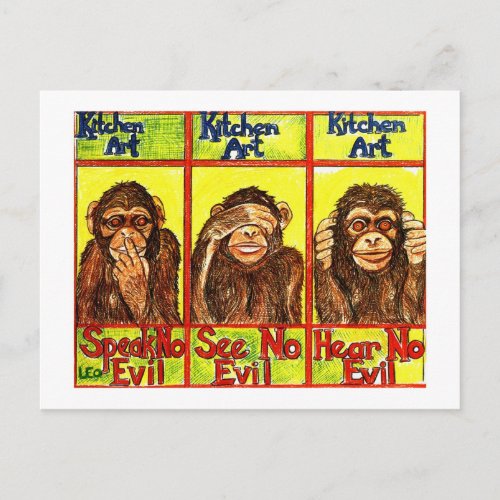 Three Wise Monkeys Postcard