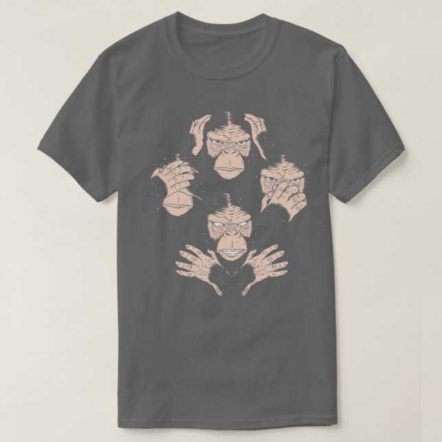 Three Wise Monkeys See Hear Speak No Evil Ape Face T-Shirt (Design Front)