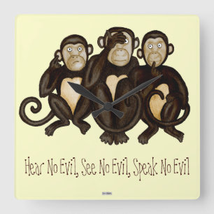 Three Wise Monkeys Square Wall Clock