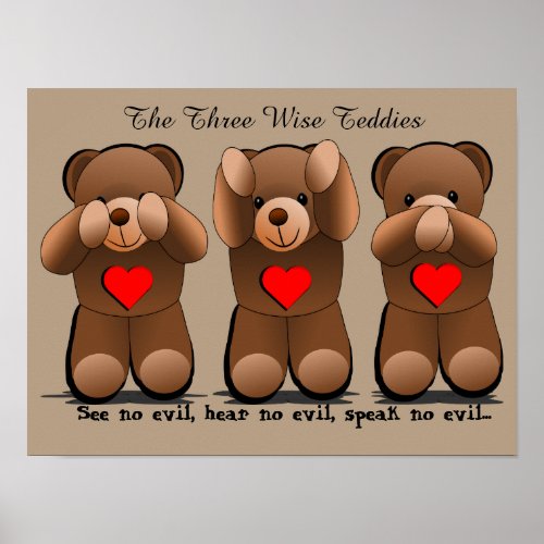 Three Wise Monkeys Teddy Bear Print