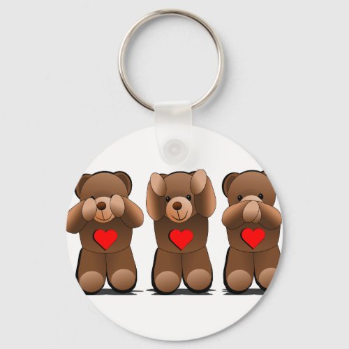 Three Wise Monkeys Teddy Bear Print Keychain