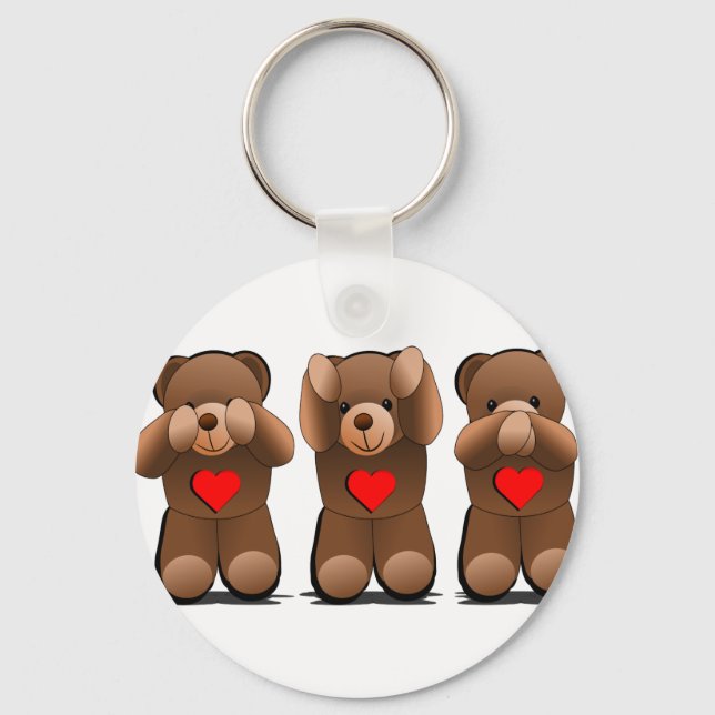 Three Wise Monkeys, Teddy Bear Print Keychain (Front)