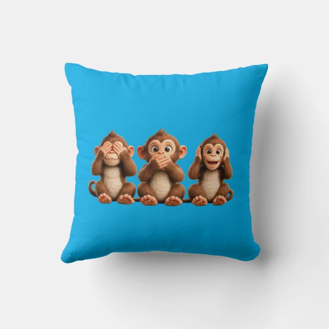 Three Wise Monkeys Throw Pillow (Back)