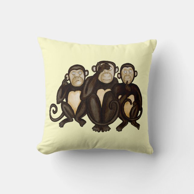 Three Wise Monkeys Throw Pillow (Front)