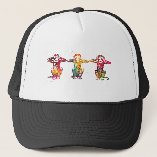 Three wise monkeys trucker hat