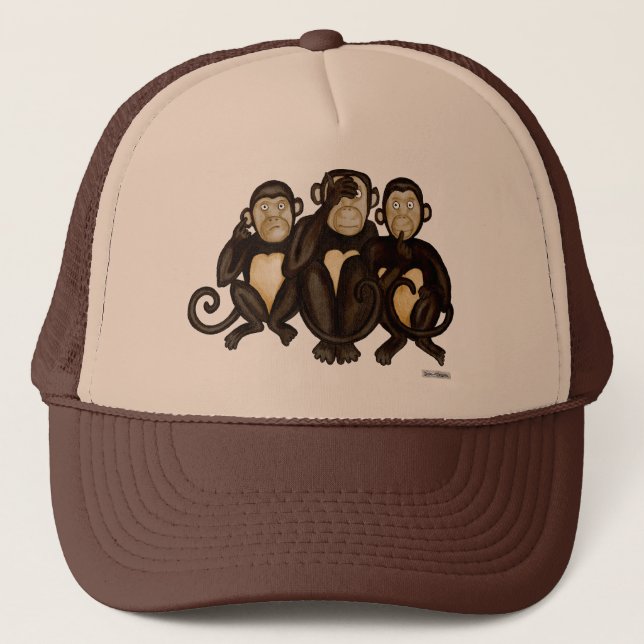 Three Wise Monkeys Trucker Hat (Front)
