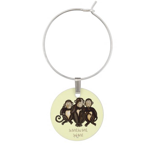 Three Wise Monkeys Wine Glass Charm