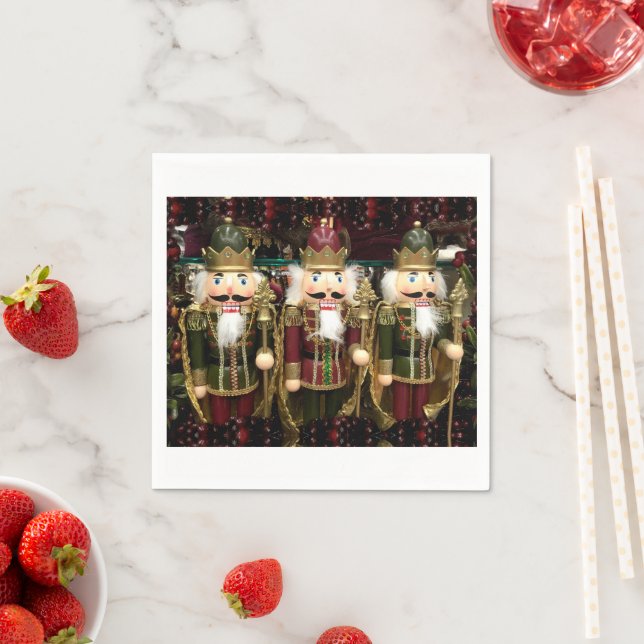 Three Wise Nutcracker Soldiers Christmas Napkins (Insitu)