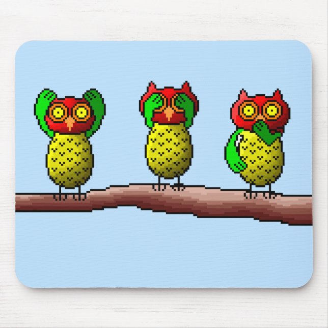 Three wise owls, hear, see & speak no evil mouse pad (Front)