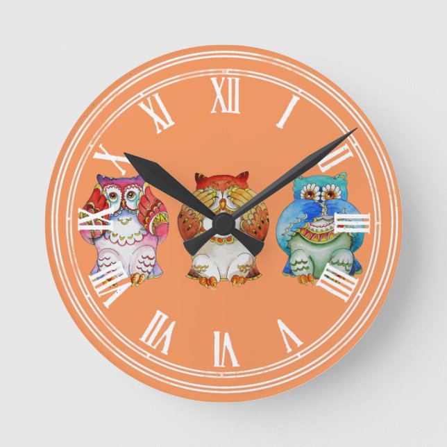 Three wise owls round clock (Front)
