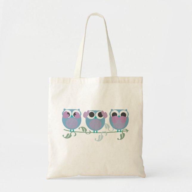 three wise owls see, hear, speak no evil tote bag (Front)