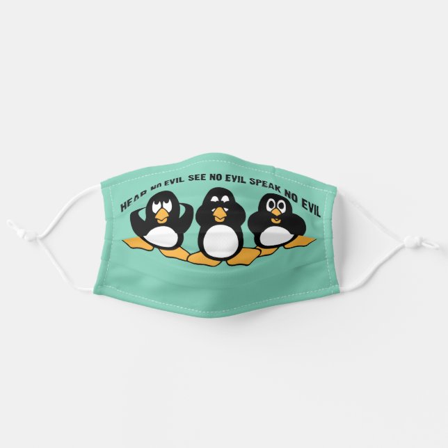 Three Wise Penguins Design Graphic Adult Cloth Face Mask (Front, Unfolded)
