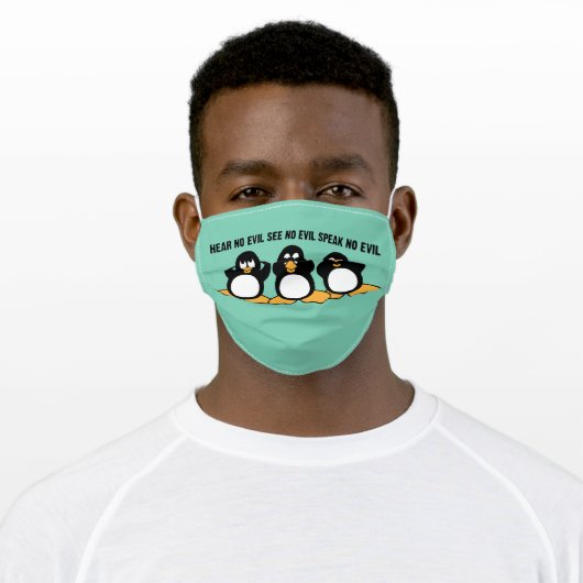 Three Wise Penguins Design Graphic Adult Cloth Face Mask (Worn)