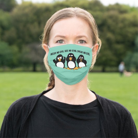 Three Wise Penguins Design Graphic Adult Cloth Face Mask (Outside)