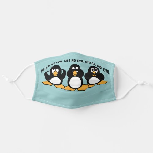Three Wise Penguins Design Graphic  Blue Adult Cloth Face Mask