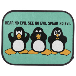 Three Wise Penguins Design Graphic Car Mat