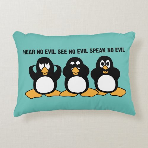 Three Wise Penguins Design Graphic Decorative Pillow