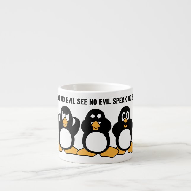 Three Wise Penguins Design Graphic Espresso Cup (Front)