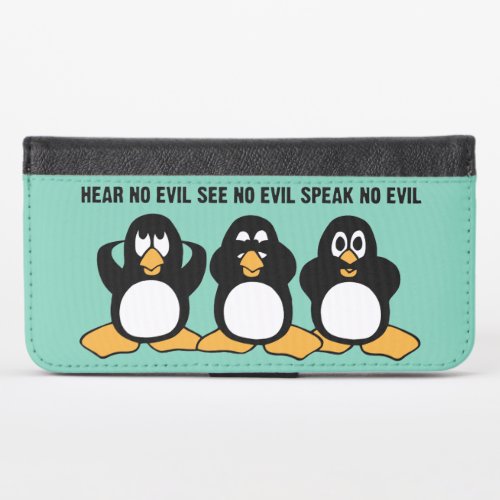 Three Wise Penguins Design Graphic iPhone XS Wallet Case