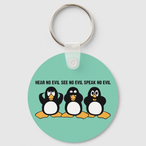 Three Wise Penguins Design Graphic Keychain