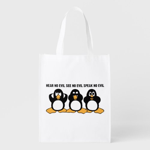 Three Wise Penguins Design Graphic Reusable Grocery Bag