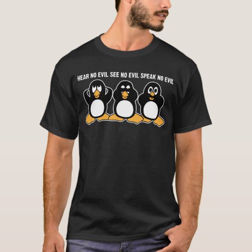 Three Wise Penguins Design Graphic T_Shirt