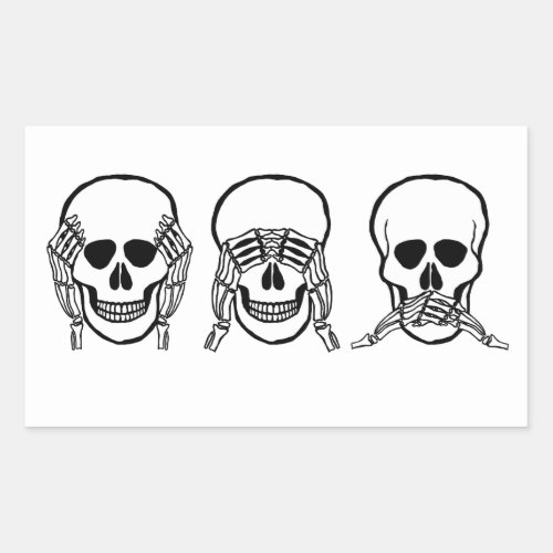Three wise skulls see hear speak no evil rectangular sticker