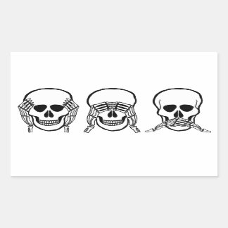 Three wise skulls, see, hear, speak no evil rectangular sticker