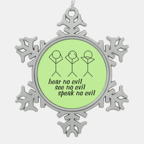 Three Wise Stick Figures _ green background Snowflake Pewter Christmas Ornament